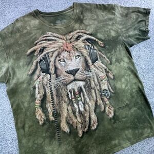 The Mountain Manimals Lion Dreadlocks Headphones Tie Dye Shirt Green XL 2014